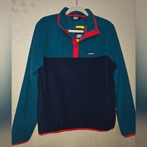 Lands' End Teal and Navy Fleece Quarter Zip Pullover with Red Accents